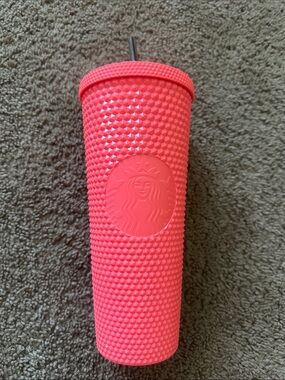 NEW Starbucks Bright Coral Studded Tumbler with Straw